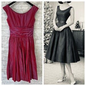Vintage 50s 60s Tea Dress Iridescent Taffeta Red Blue Purple Sleeveless Size 4/S